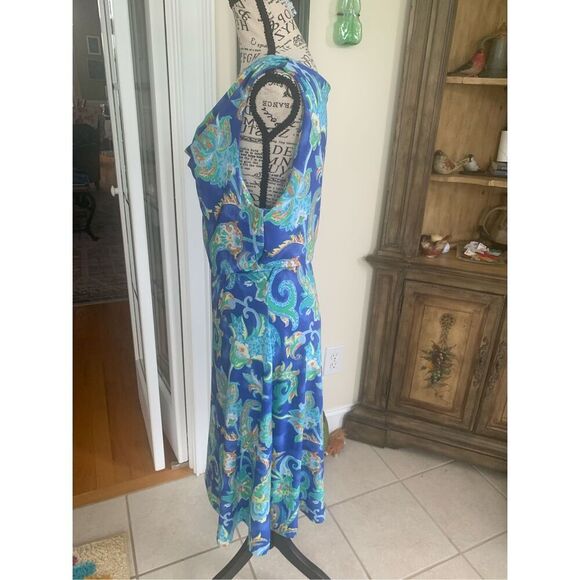 Lauren by Ralph Lauren Aleera Blue Paisley Jersey Cowl Neck Dress - Picture 6 of 9